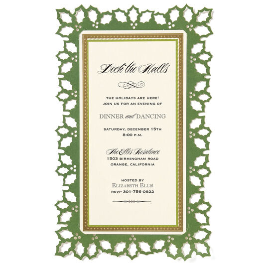 Christmas Holly Diecut Frame Invitations